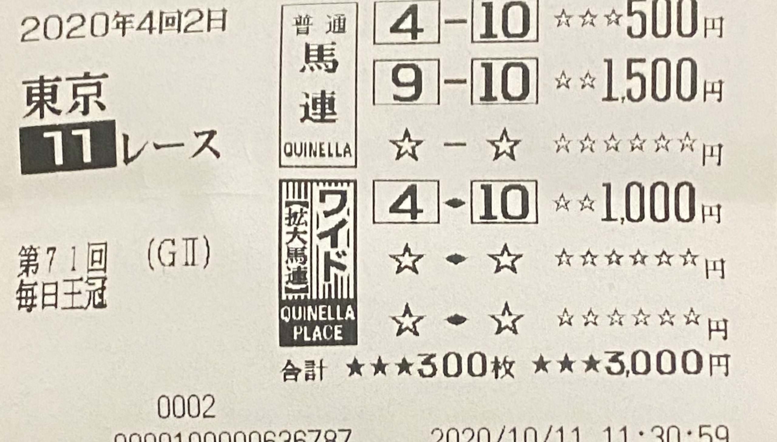 実際の購入馬券(UMACAで購入)